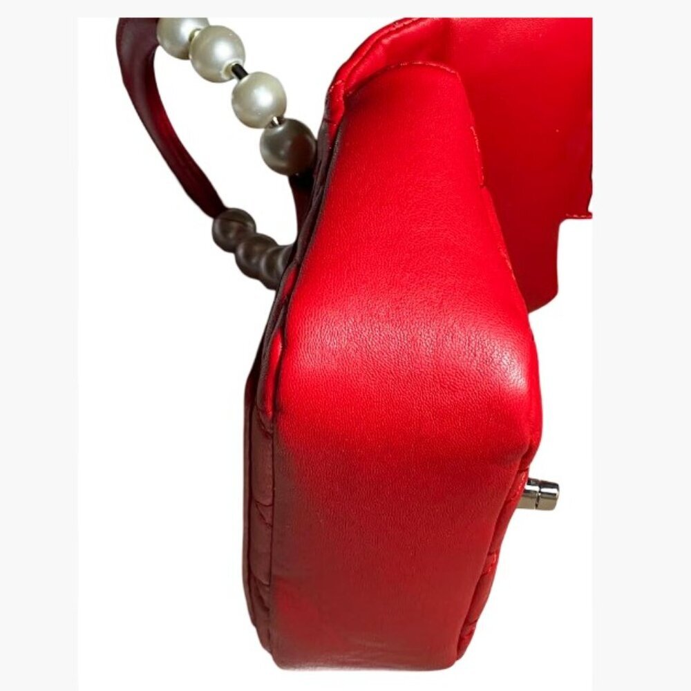 Badgley Mischka Clutch Bag with Faux Pearl Handle and Crossbody Strap in Red NWT - Picture 3 of 10